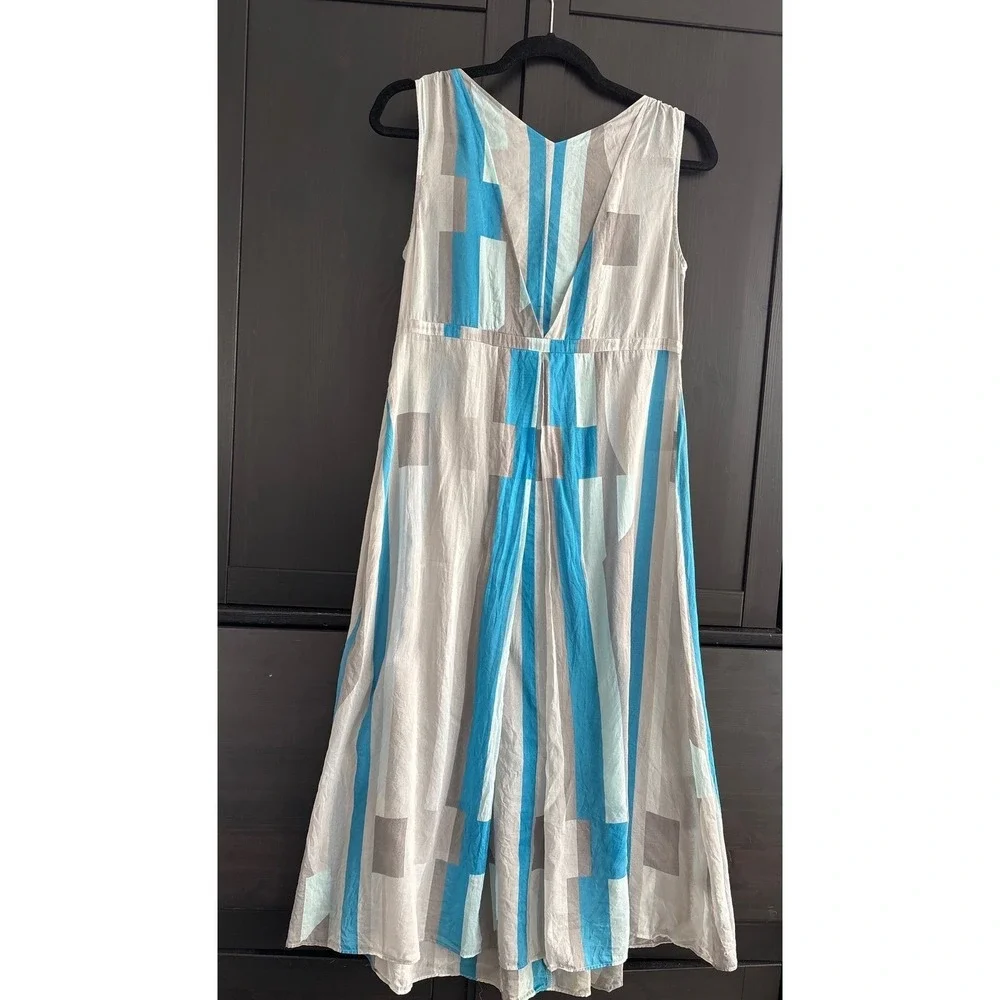 Calvin Klein Silk Cotton Blend Boho Chic Dress Gray Blue Geometric Print‎ Sz6 - Picture 13 of 14